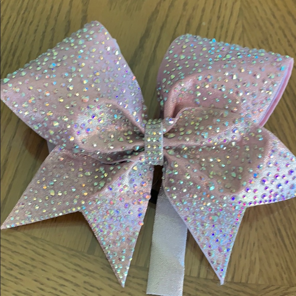Pale Pink Cheer Bow With Rhinestones